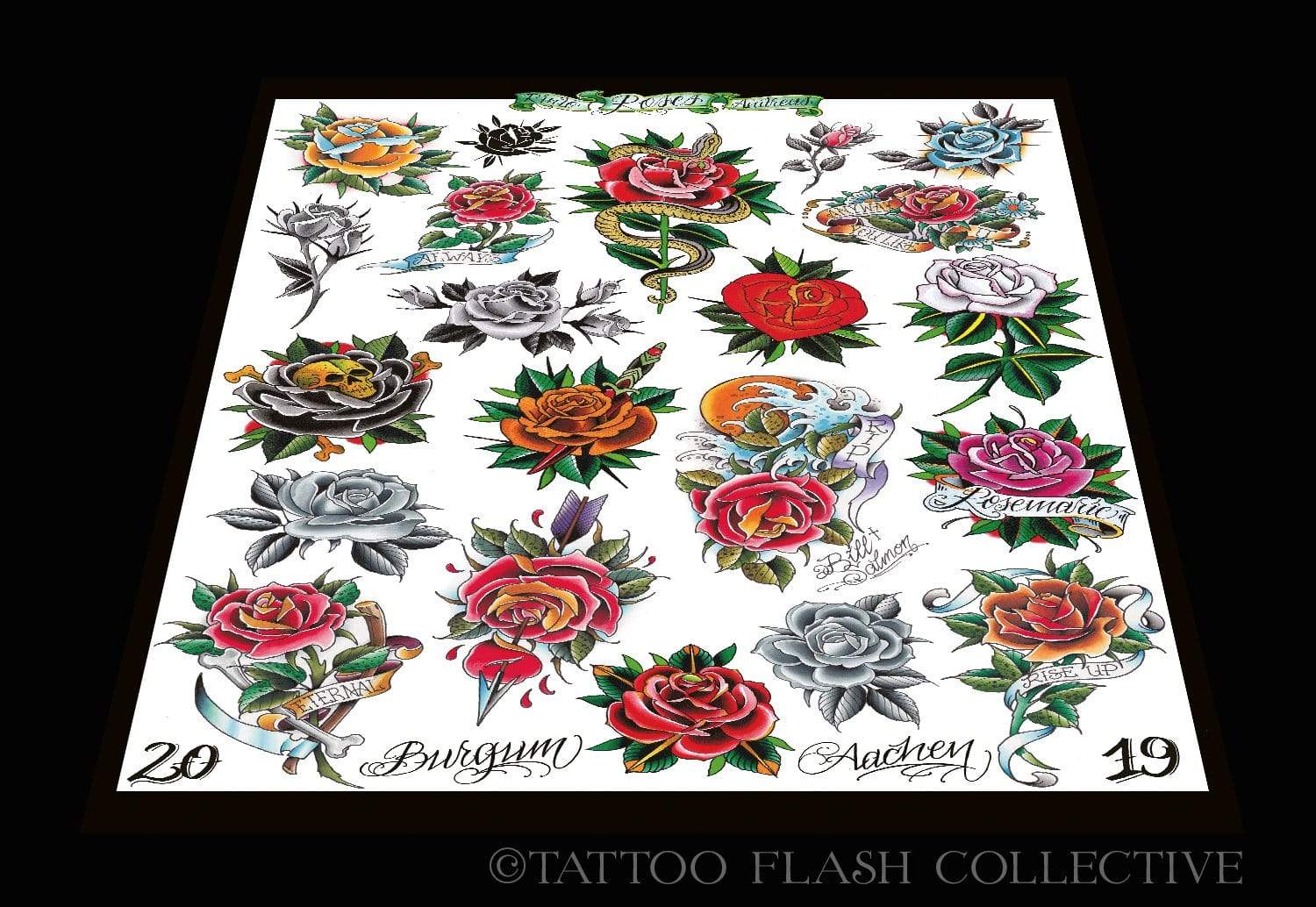 Andreas/Rinto Roses Print 12"x18" or 20"x30" - tattooflashcollective