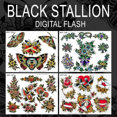 Black Stallion 4 page Digital Flash #105-#108 - tattooflashcollective