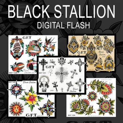 Black Stallion 5 page Digital Flash #100-#104 - tattooflashcollective