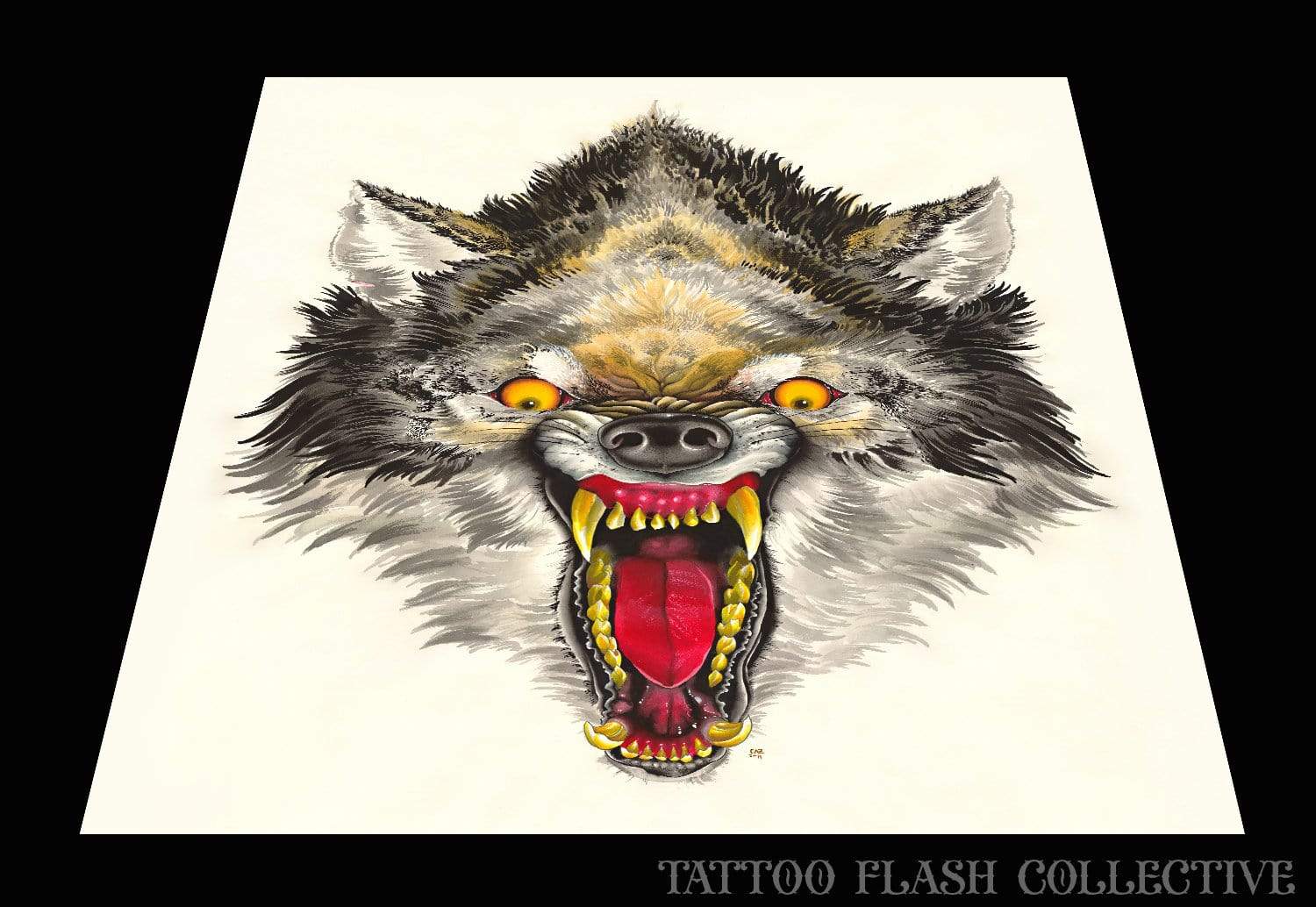 Caz Williamson Wolf CANVAS Print 30"x40" - tattooflashcollective