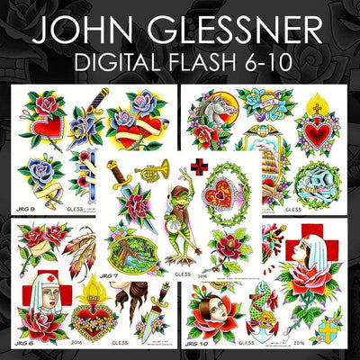 John Glessner 5 page Digital Flash #6-#10 - tattooflashcollective