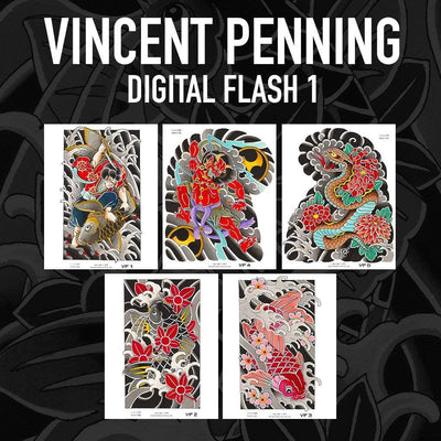 Vincent Penning 5 page Digital Flash #1-#5 - tattooflashcollective